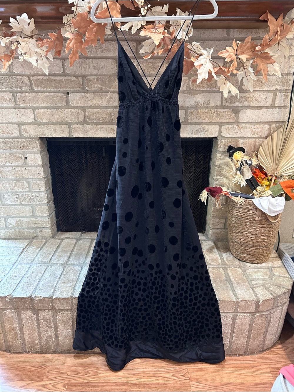 Express Black Polka Dot Velvet-Accent Maxi Dress EUC